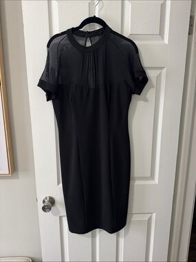 BEBÉ Classic Black Sheath Dress with Mesh Yoke